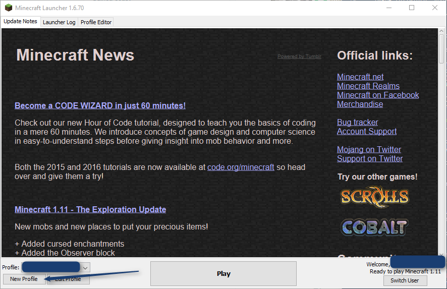 Minecraft: New Profile